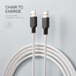 Two black and white USB cables with gold connectors are coiled and displayed vertically against a light gray background.